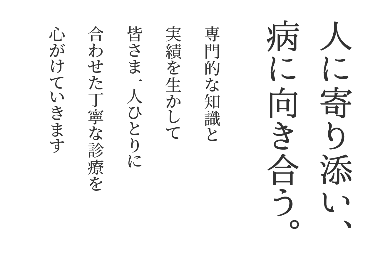 専門的な知識と実績を生かして皆さま一人ひとりに合わせた丁寧な診療を心がけていきます