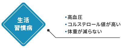 生活習慣病（高血圧・コルステロール値が高い・体重が減らない）